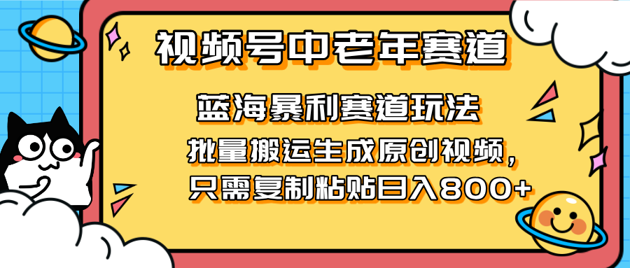 (14314期)2025视频号中老年短视频蓝海暴利风口!复制粘贴搬运视频单日赚800+,无...-金云网创