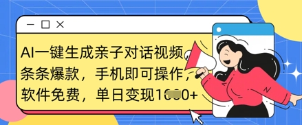 AI一键生成亲子对话视频,条条爆款,一部手机即可操作,单日变现数张-金云网创